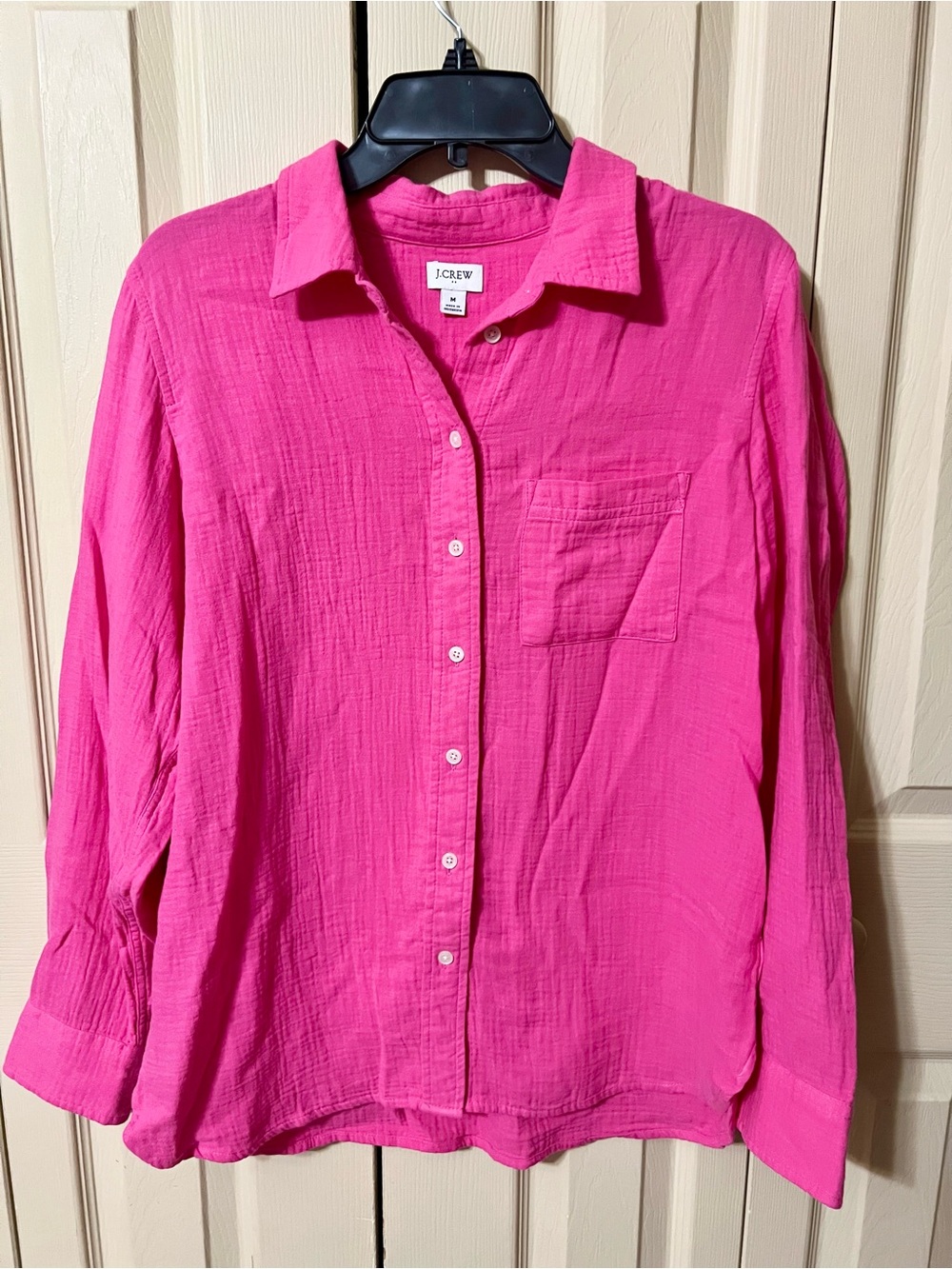J. Crew Women's Hot Pink Button-Down Gauze Shirt Size M